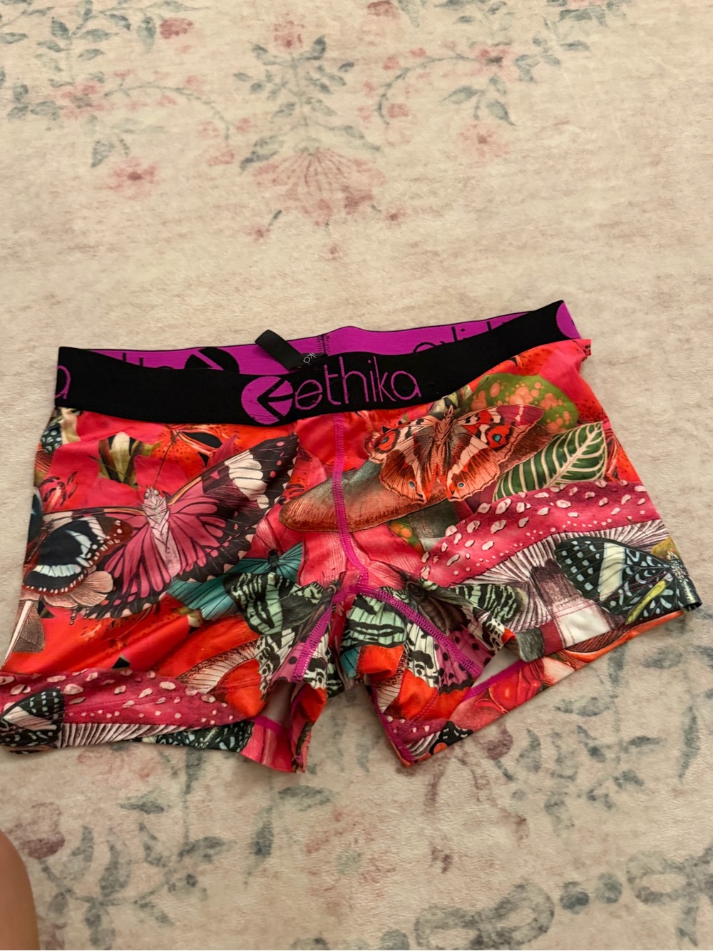 ethika Girls' Pink Butterfly & Mushroom Print Performance Shorts